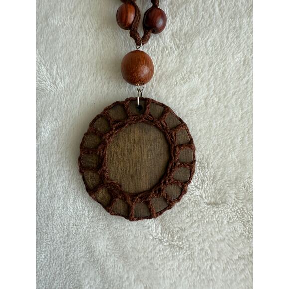 Boho Handmade Wood Bead Necklace Macrame Pendant Tribal Ethnic Natural‎ - Picture 7 of 10